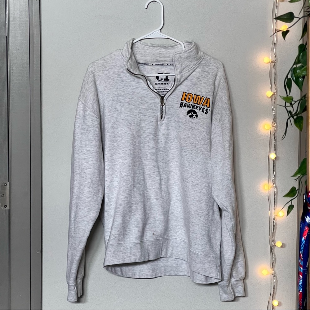 CI SPORT Light Gray Fleece Iowa Hawkeyes Quarter Zip Sweatshirt — Size L